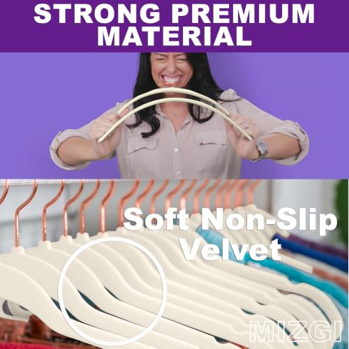 Ivory Velvet Hangers 60 Pack Non Slip Heavy Duty Rose Gold Hooks (60 Count)