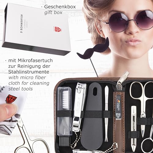 brand quality 10 piece manicure pedicure grooming kit set for professional finger & toe nail care tweezers file clipper fashion leather case in gift box