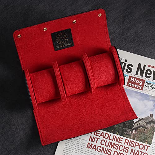 Genuine Napa Leather Watch Roll Travel Case for 3 Watches