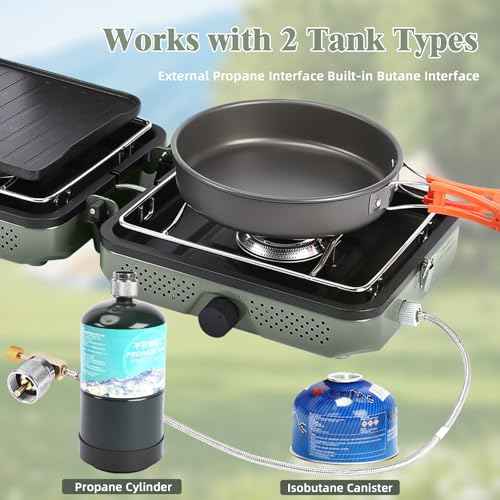 Camping Stove 2 Burner Foldable Propane Camping Stove with Cookware