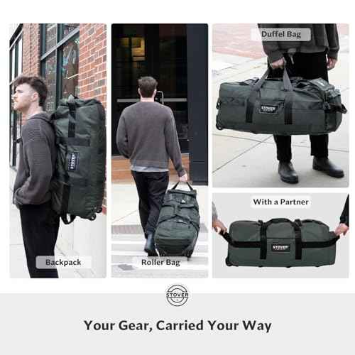 45/80/100L Rolling Duffel Bag with Wheels, Large Durable Travel Duffle + Toiletry Bag, Heavy Duty, Packable, Foldable with Shoulder Straps- Use as Luggage or Backpack, Men/Women (Grey)