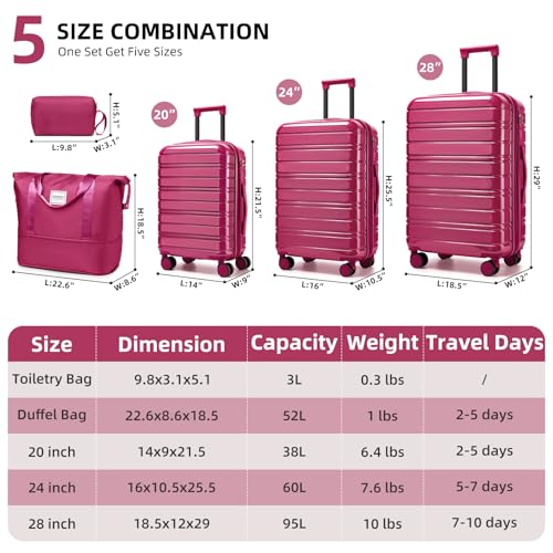 5 Piece Hardside Expandable Luggage Sets with Wheels Lock (5 Count)