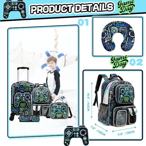 Kid’s Luggage Set 5 Piece Suitcase Set 16’’ Hardside Luggage with Spinner Wheels Girls Boys Carry on Luggage Travel Rolling Luggage Airline Approved (5 Count)