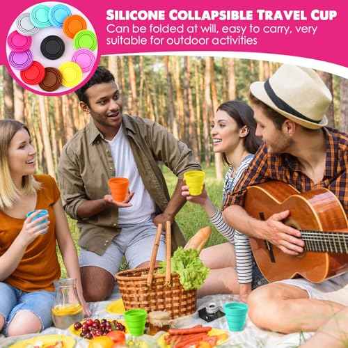96 Pcs Silicone Collapsible Cup Without Lids Travel Portable Reusable Foldable Cup Colorful Expandable Mug for Kids Traveling Outdoor Hiking (96 Count)