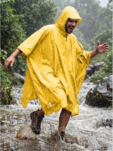 Adult Rain Poncho Waterproof Hooded Raincoat Lightweight Packable
