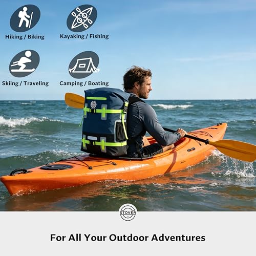 30/40/55L Waterproof Dry Backpack & Phone Case - 2XL Floating Dry Bag for Kayaking, Travel, Hiking, Fishing, Camping, Motorcycles & Beach, Heavy-Duty Roll Top Men/Women (Navy Blue/Black/Green)