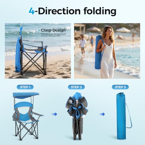 Heavy Duty Canopy Camping Chairs with Adjustable Sunshade (2 Count)
