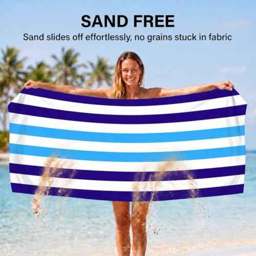 2 Pack Microfiber Beach Towels Oversized 71x32 Blue Striped (2 Count)
