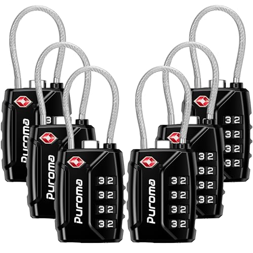 6 Pack TSA Approved Luggage Locks 4 Digit Code Cable Lock Black (6 Count)