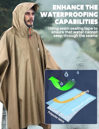 Hooded Rain Poncho for Adult Waterproof Lightweight Raincoat
