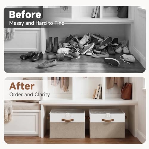 2-Pack 32-Pair Closet Shoe Storage Organizer, Brown and White (2 Count)