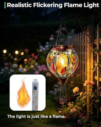 Butterfly Hot Air Balloon Solar Lantern 18" H Hanging Garden Light