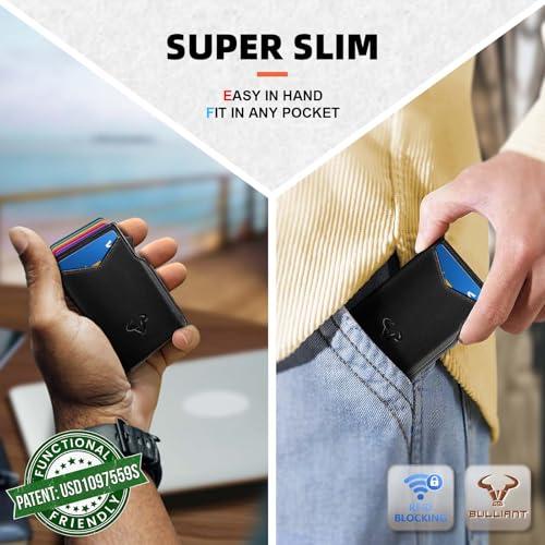 Men Slim Leather Wallet Metal Case Money Clip