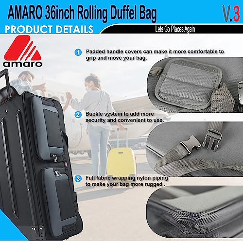 36 Inch Rolling Duffle Bag with Wheels