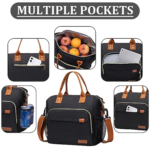 Black Lunch Box for Women Insulated Lunch Bag for Work