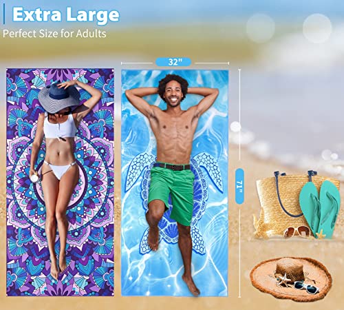 Microfiber Beach Towel with Bag Oversized 71x32 Sand Free 2 Pack (2 Count)