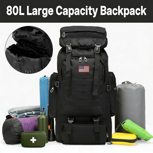 80L 2 pack Hiking Backpack for Men with Sling Tactical Backpack (2 Count)