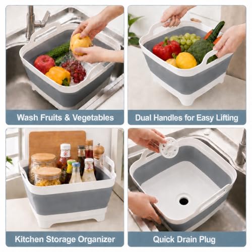 Collapsible Dish Basin with Drain Plug