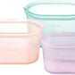 Zip Top Reusable Food Storage Bags | 3 Dish Set [Teal/Peach/Lavender] - Small, Medium, Large | Silicone Meal Prep Container | Microwave, Dishwasher and Freezer Safe | Made in the USA