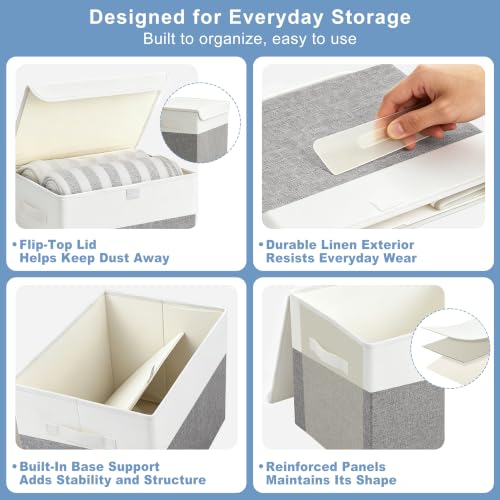 Large 22 Quart Linen Fabric Foldable Storage Bin Cube Organizer Basket with Flip (4 Count)