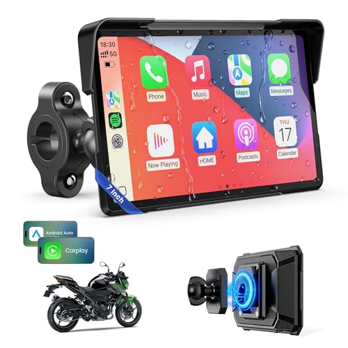 7 Inch Wireless Motorcycle Carplay GPS Navigation System with Apple Carplay and Android Auto Portable Screen with Dual Bluetooth