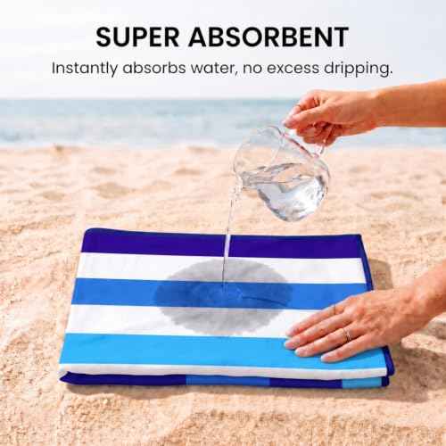 2 Pack Microfiber Beach Towels Oversized 71x32 Blue Striped (2 Count)