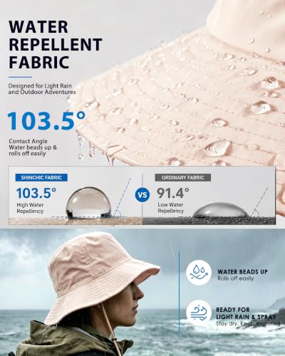 Water Resistant Sun UPF 50+ Bucket Hat Protection Packable Brimmed Boonie for Women Men Summer Lightweight Hiking Outdoor Cap Beige