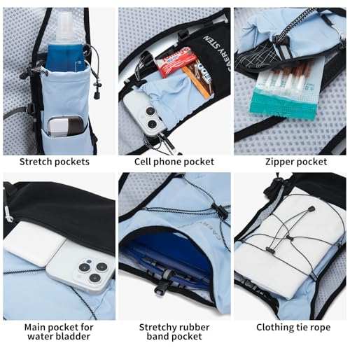 Lightweight Hydration Backpack Running Vest with 1.5L Water Bag（Light Blue