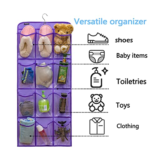 Dual Sided Hanging Shoe Organizer for Closet with Rotating Hanger Hanging Shoe Rack Holder with 24 Large Pockets