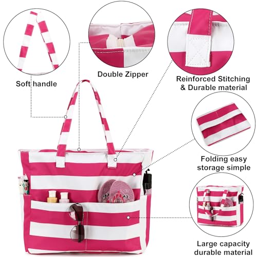 Waterproof Beach Tote Pool Bags for Women Ladies Extra Large Carry On Bag With Wet Compartment for Weekender Travel