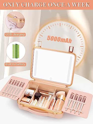 Travel Makeup Train Cases with Lighted Mirror 3 Color Setting