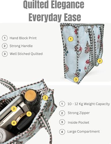 100% Cotton Quilted Tote Bag For Women