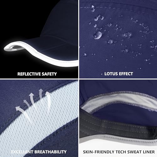 Baseball Cap Nylon Running Cap Outdoor Sports Hat for Men Women Adjustable Quick Drying Reflective Foldable UPF50+ Breath Mesh Water Repellency Race Performance Lightweight Navy
