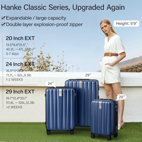 24 Inch Expandable Medium Checked Luggage with 8 Spinner Wheels