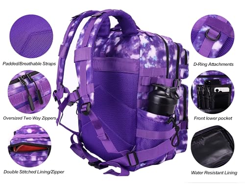 Military Tactical Backpack for Men and Women 45L Army 3 Days Assault Pack Bag Large Rucksack with Molle System Purple White
