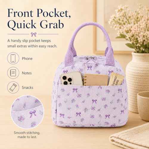 Lunch Bag for Women Men Cute Corduroy Lunch Tote Bags Reusable Insulated Lunch Box Large Capacity Reusable Insulated Cooler for Work Picnic or Travel