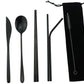 7 Pcs Portable Flatware Set, 304 Stainless Steel Cutlery Set Travel Utensils Set w/Pouch Fork Spoon Chopsticks Straws for Travel Camping Office, Dishwasher Safe (Black)
