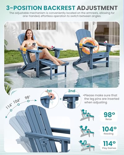 4 Pcs HDPE Folding Adjustable Adirondack Chair with Ottoman (4 Count)
