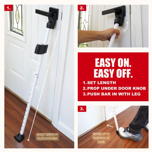 2-in-1 Door Security Bar with Alarm & Sliding Door Stopper Security Bar with 120db Loud Siren - Rugged Iron Rated for 400lbs, (Protects Against Scratches) New Model for Wider Compatibility
