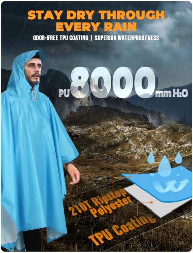 Hooded Rain Poncho for Adult Waterproof Lightweight Raincoat