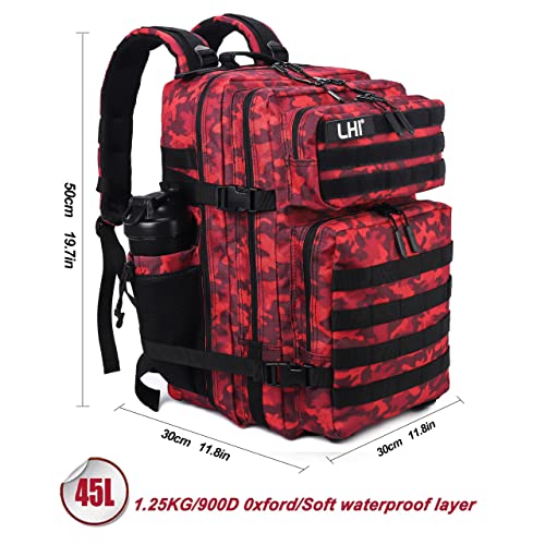 Military Tactical Backpack for Men and Women 45L Army 3 Days Assault Pack Bag Large Rucksack with Molle System Red Black