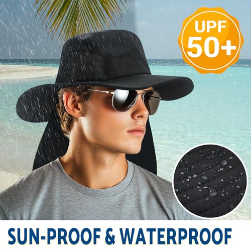 Sun Fishing Hats with Neck Flap for Men Pure Beige
