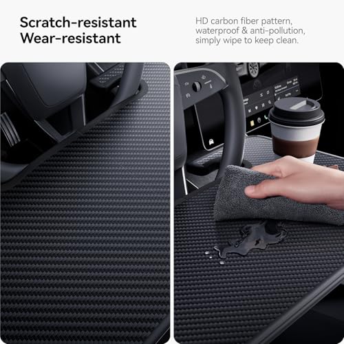 2-in-1 Car Steering Wheel Desk Tray & Car Seat Gap Filler Organizer – Foldable Carbon Fiber Look Table for Laptop, Eating Food, Writing – for Standard Round Steering Wheels
