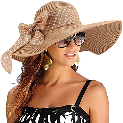 Wide Brim Sun Hat for Women Floppy Straw Hat Summer Beach Hats Fashionable Trendy Hats Sun Protection UPF 50+