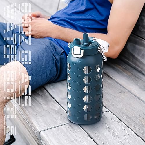 64oz Glass Water Bottle with Straw and Lid