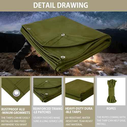Canvas Tarp 12x24ft Heavy Duty Waterresistant Tarps with Grommets