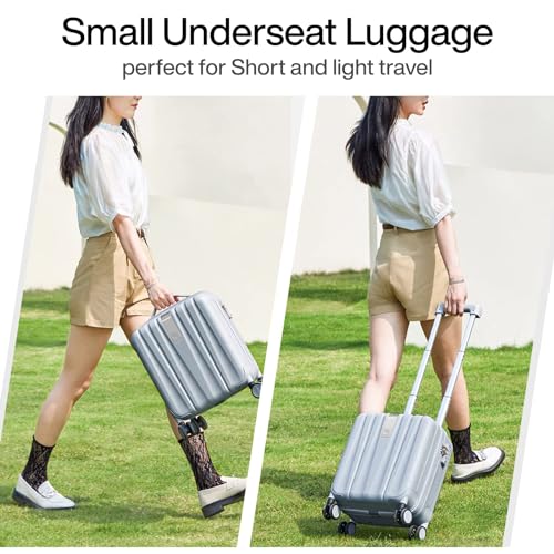 14 Inch Underseat Carry On Luggage with Wheels Hard Shell Suitcases Carry On Bag Lightweight Small Mini Suitcase Travel Luggage for Travel（Gray）