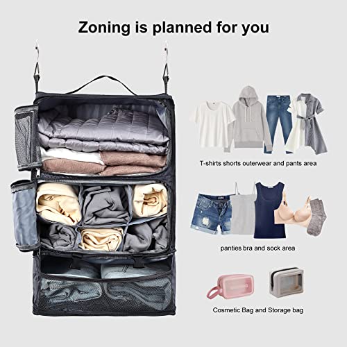 Travel Portable Hanging Shelves Closet Organizer Packing Luggage Storage with Multifunctional and Foldable Invisible Compartment