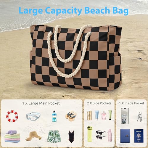 Beach Bag Large Beach Tote Bag for Women Waterproof Sandproof Swim Pool Bag With Zipper