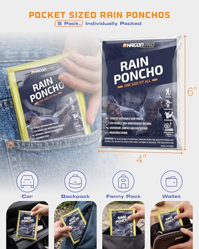 Disposable Rain Ponchos for Adults (5 Count)
